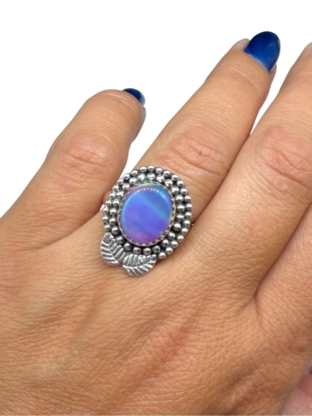Aurora Fire Opal Ring Size 8 Solid 925 Sterling Silver